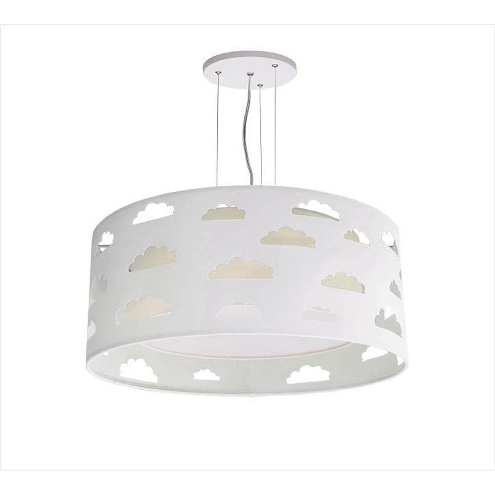 Lustre Pendente Infantil Nuvem Branco E Cáqui Bivolt 40x16cm