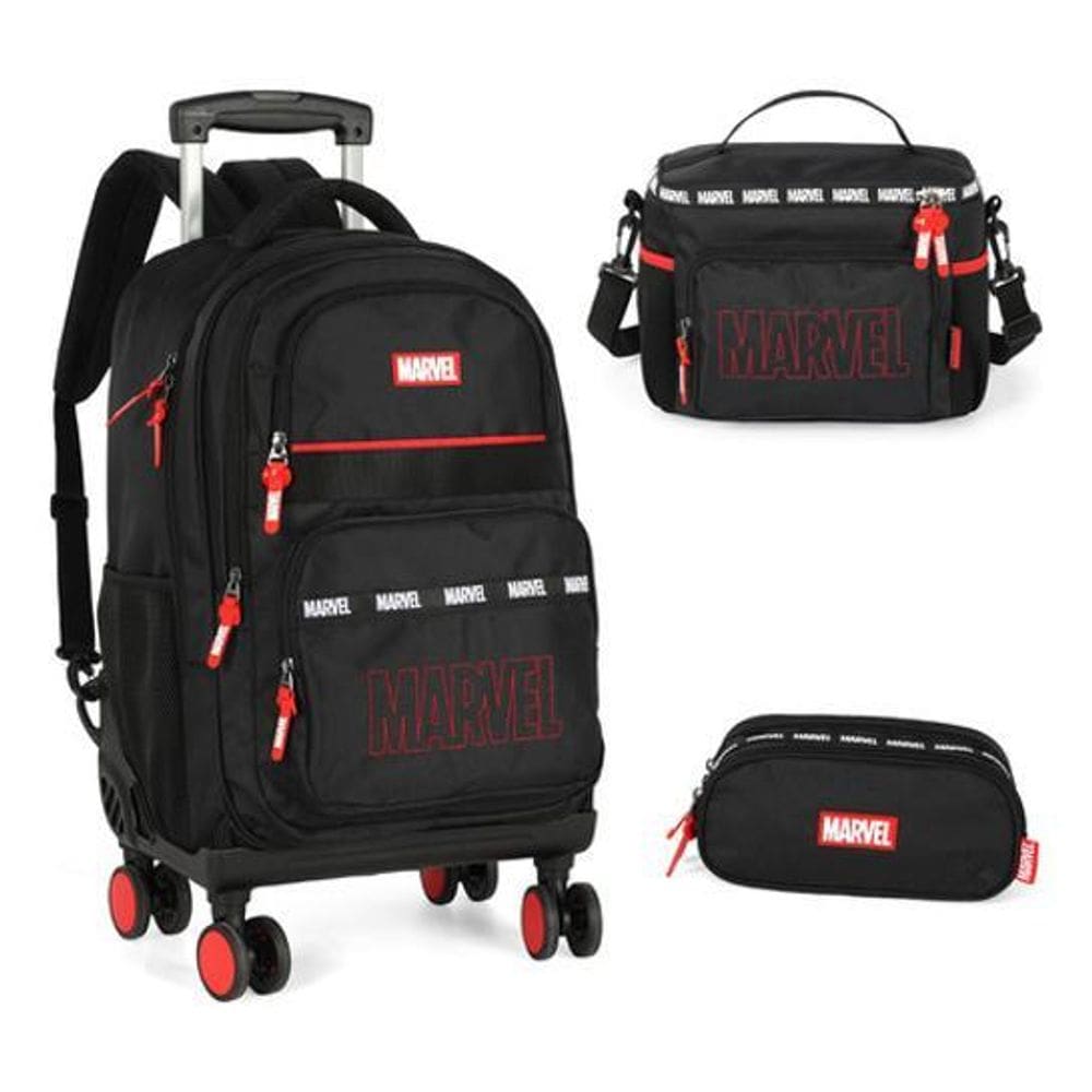Kit Mochila Rodinhas 360 Estojo Lancheira Marvel Avengers