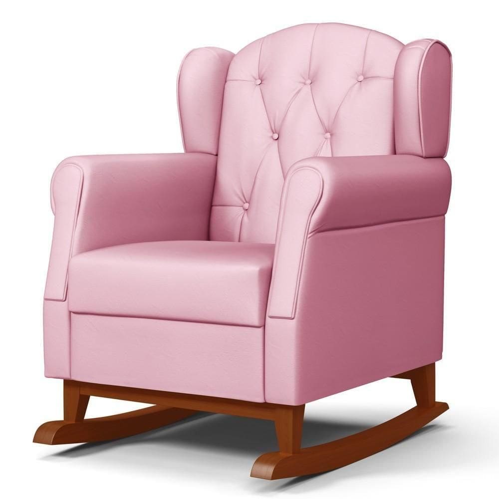 Poltrona De Amamentação Base Madeira Balanço Lucy P04 Sintético Rosa - Mpozenato