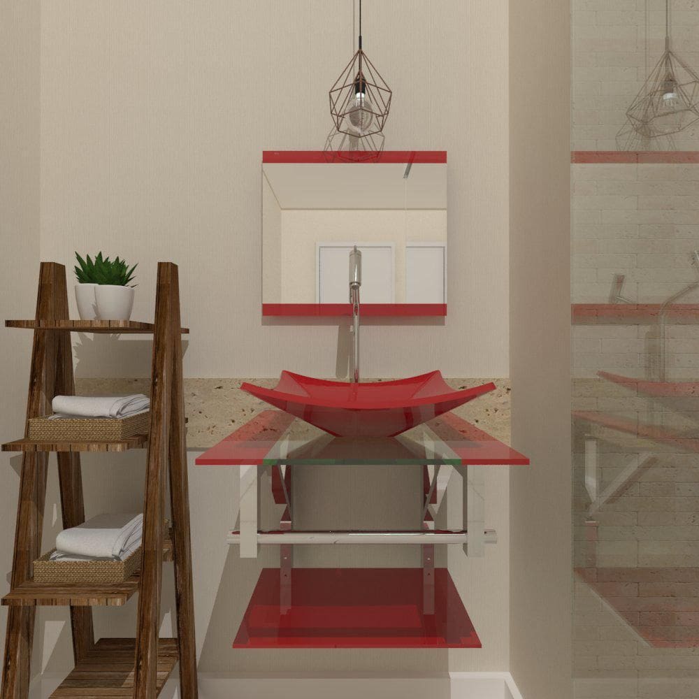 Gabinete Vidro 45Cm Iqinox Cuba Quadrada Ferrari + Torneira