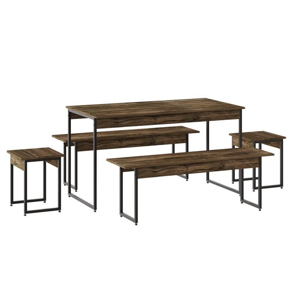 Mesa De Jantar Com 2 Bancos E 2 Banquetas Industrial Tub Carvalho Dark /
