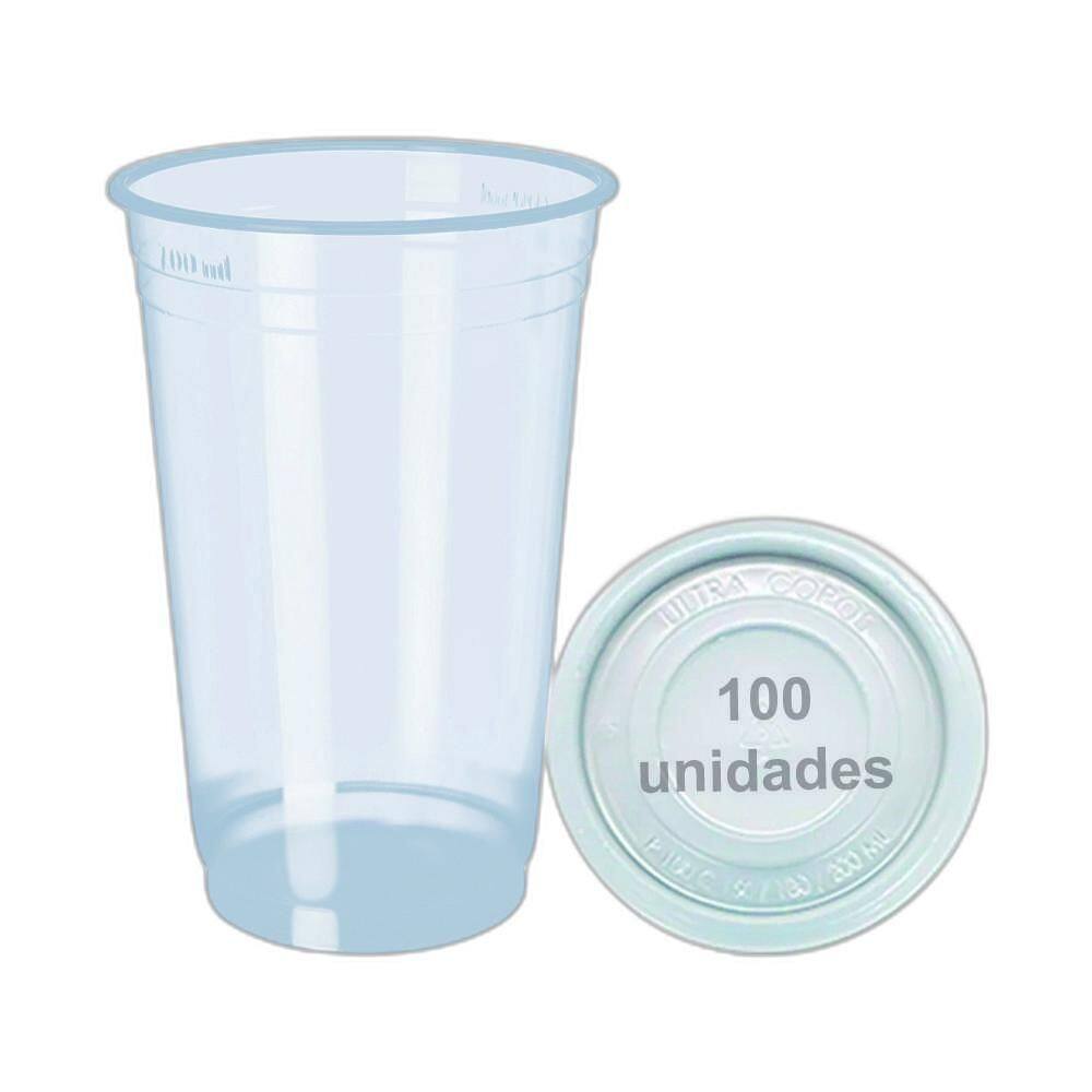 Copo Descartável 300Ml 330Ml Liso 100 Unidade C/Tampa S/Furo
