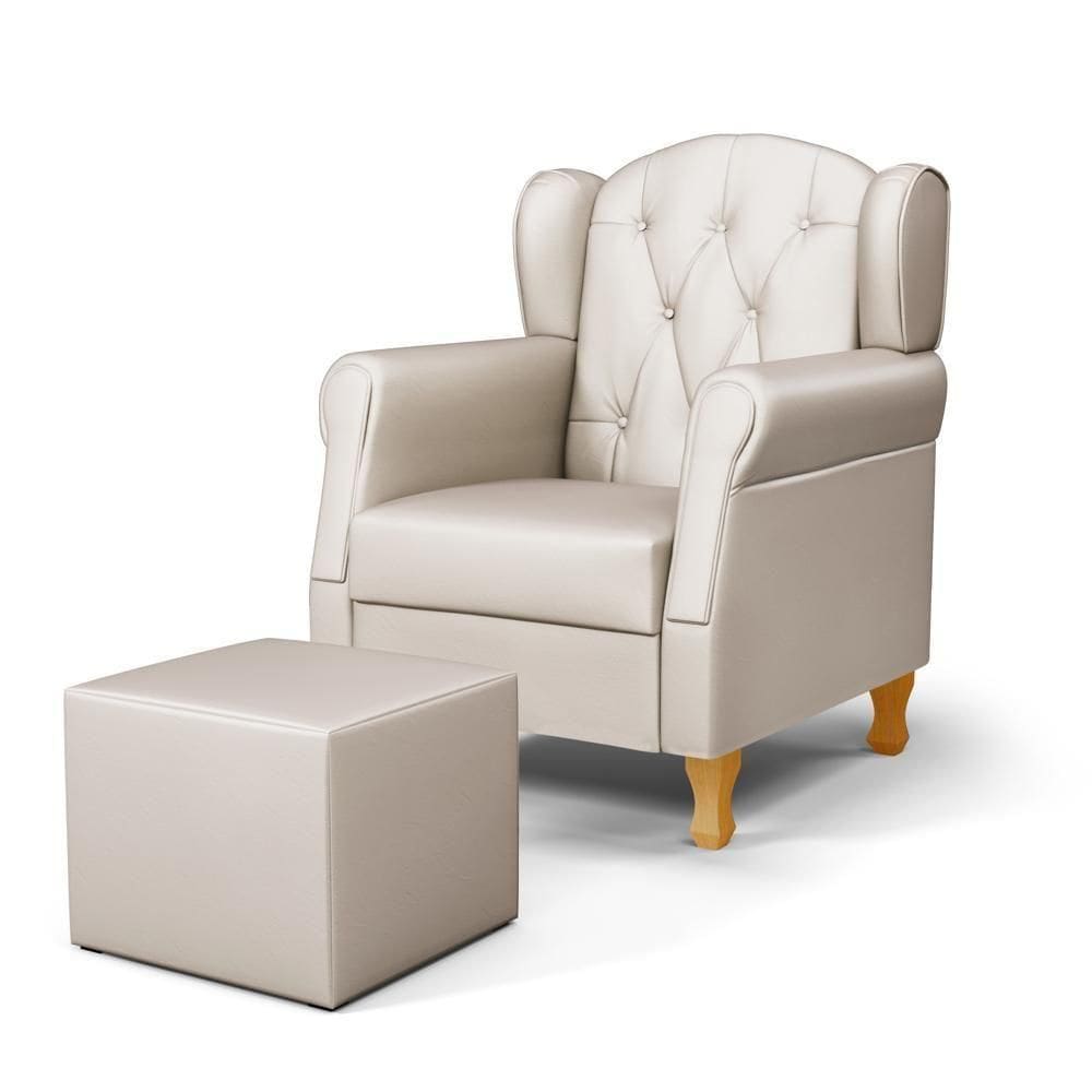 Poltrona De Amamentação Pés Madeira E Puff Letícia Sintético Bege - Phoenix