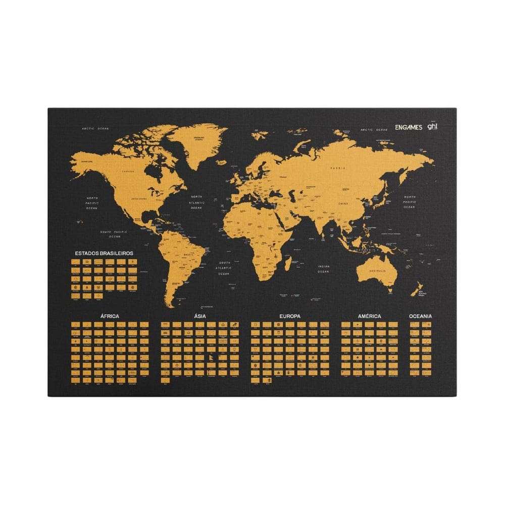 Quadro Raspadinha Mapa Mundi Países Bandeira Ponto Turístico