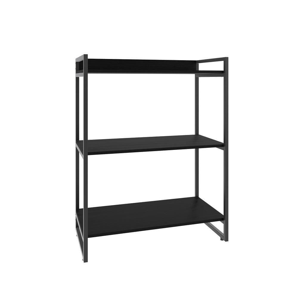 Estante Kuadra 80x40x104cm C/03 Prateleiras Preto ônix / Preto ônix /