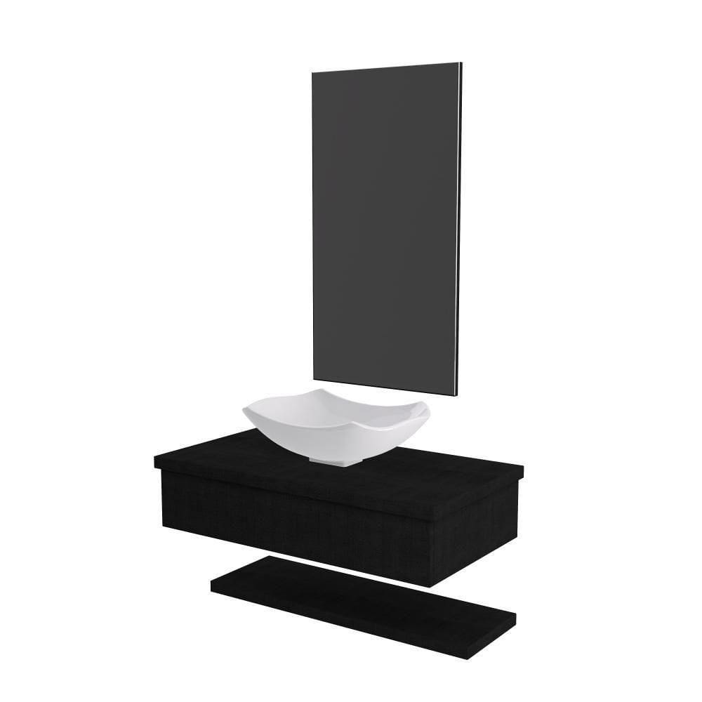 Conjunto Bancada C-cuba L42, Prateleira E Espelheira Metrópole 806 Nogal Preto ônix