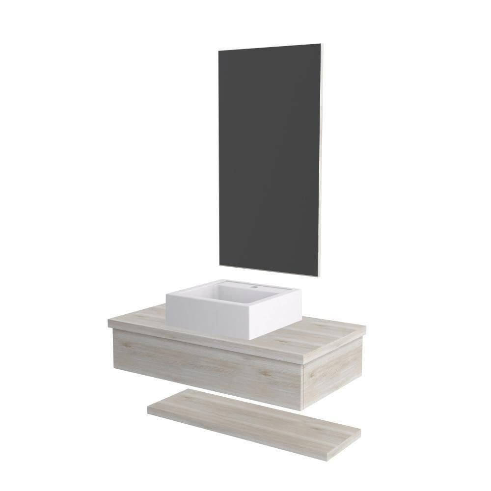 Conjunto Bancada C-cuba Q39, Prateleira E Espelheira Metrópole 806 Preto ônix Snow