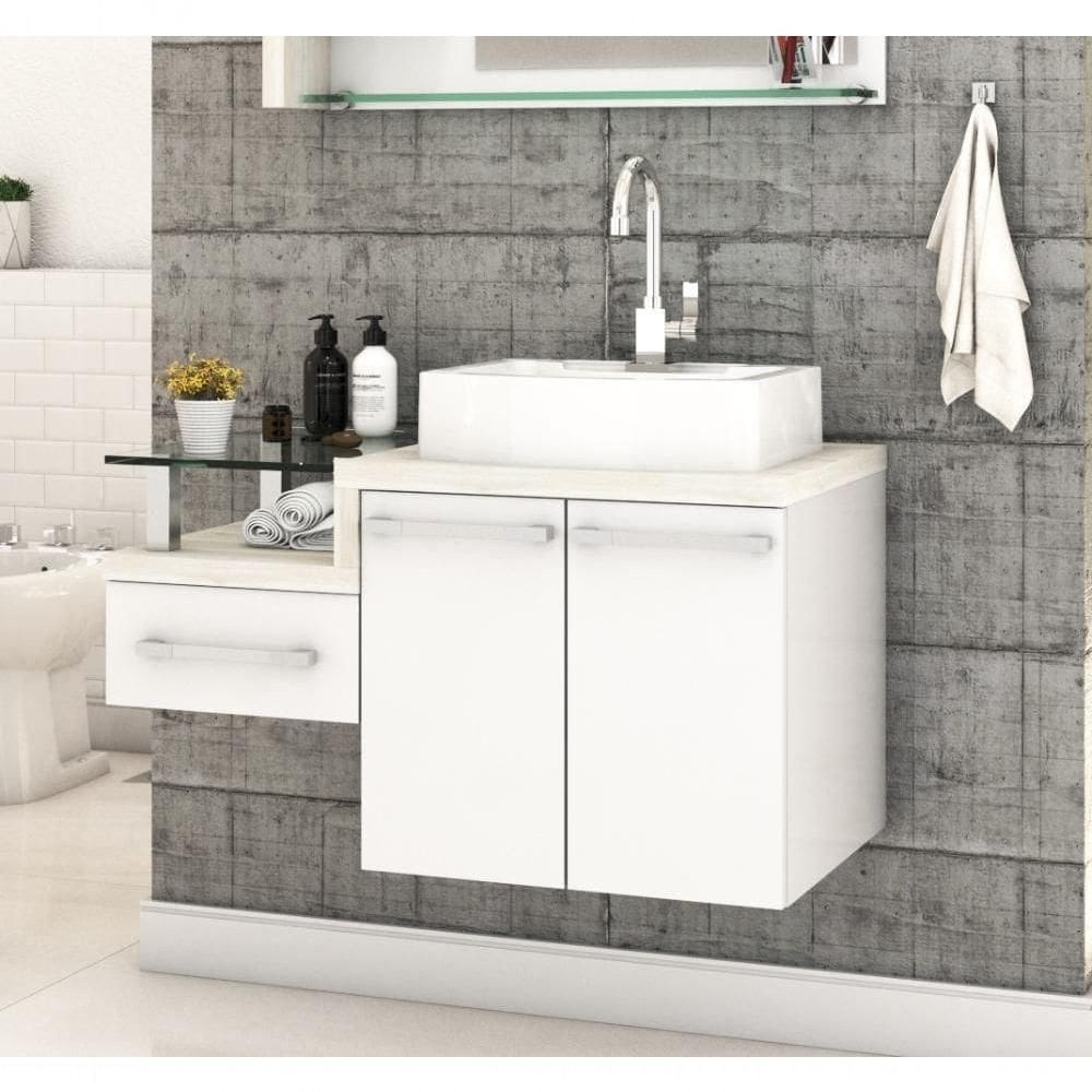 Conjunto Balcão C-cuba Aria 41 Legno 830 Branco Chess C-preto ônix Branco Chess C-snow