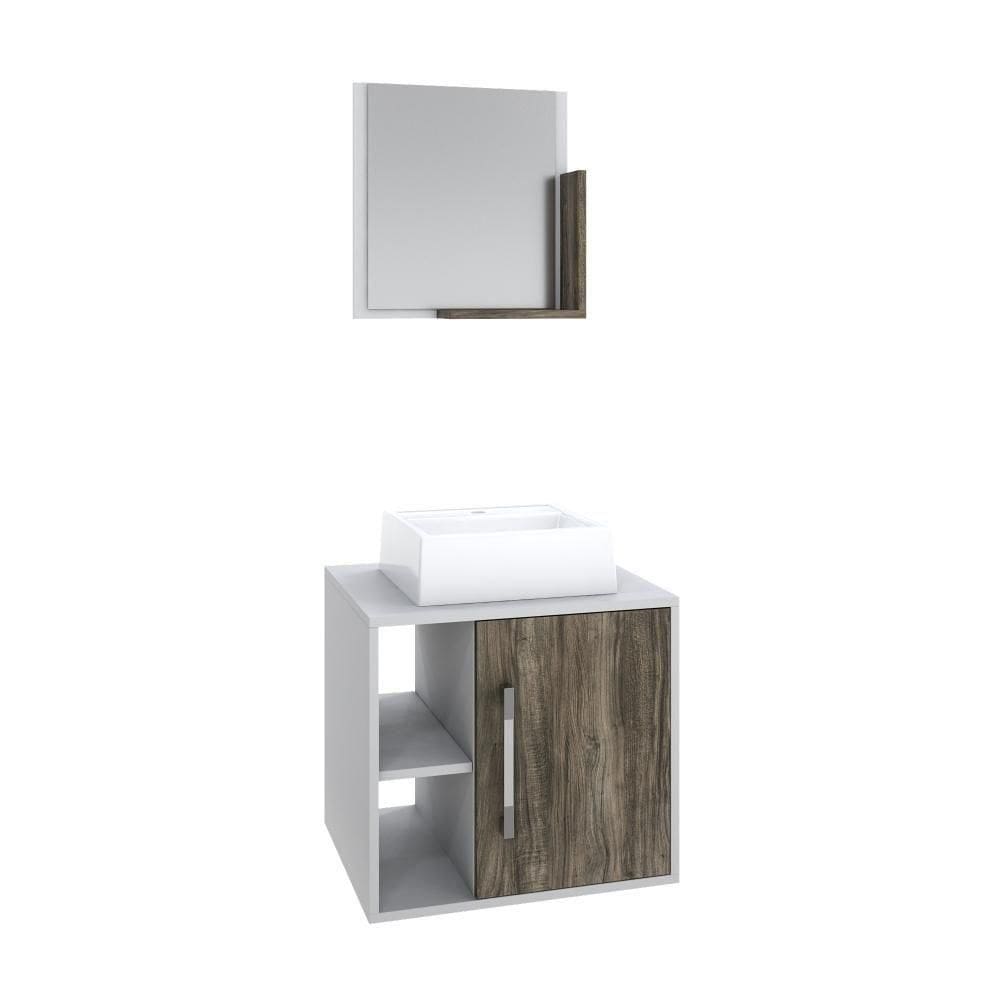 Conjunto Balcão C-cuba Q32 E Espelheira Soft 500 Branco Chess C-carvalho Branco Chess C-carvalho Dark