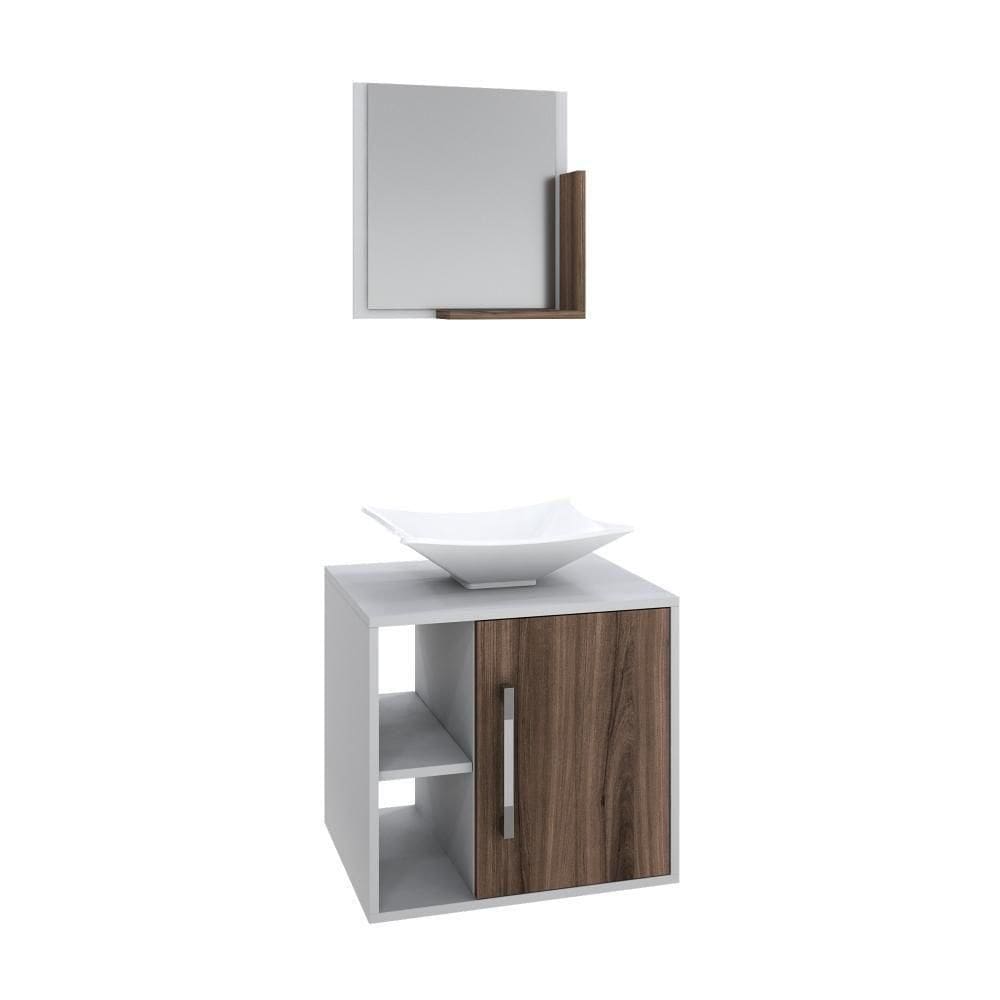 Conjunto Balcão C-cuba L38 E Espelheira Soft 500 Branco Chess C-carvalho Dark Branco Chess C-nogal