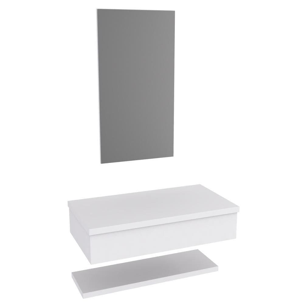Conjunto Bancada, Prateleira E Espelheira Ktme807 Perffect Acetinado Branco Chess