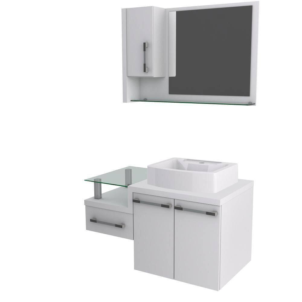Conjunto Balcão C-cuba Aria 41 E Espelheira Legno 830 Perffect Acetinado Branco Chess C-branco Chess