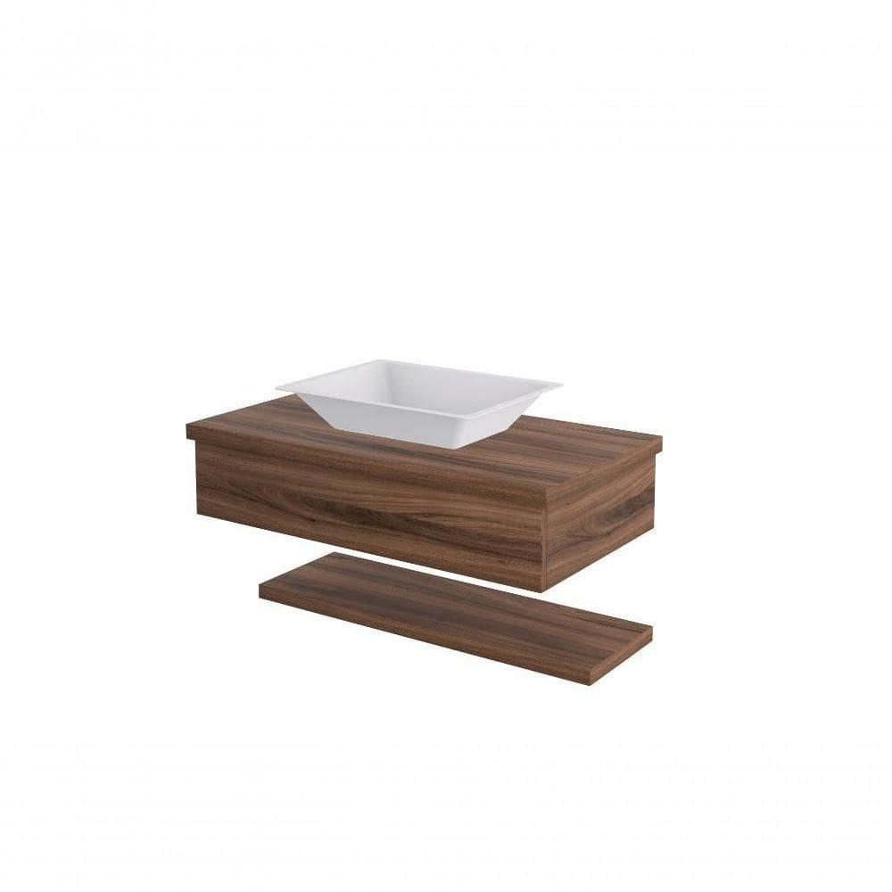 Conjunto Bancada C-cuba Messina E Prateleira Metrópole 805 Carvalho Dark Nogal