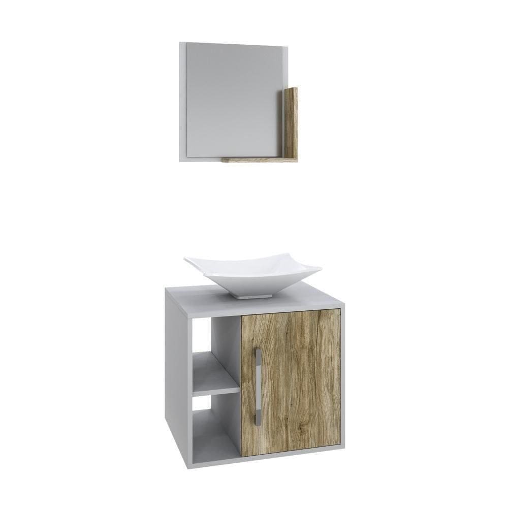 Conjunto Balcão C-cuba L38 E Espelheira Soft 500 Branco Chess Branco Chess C-carvalho