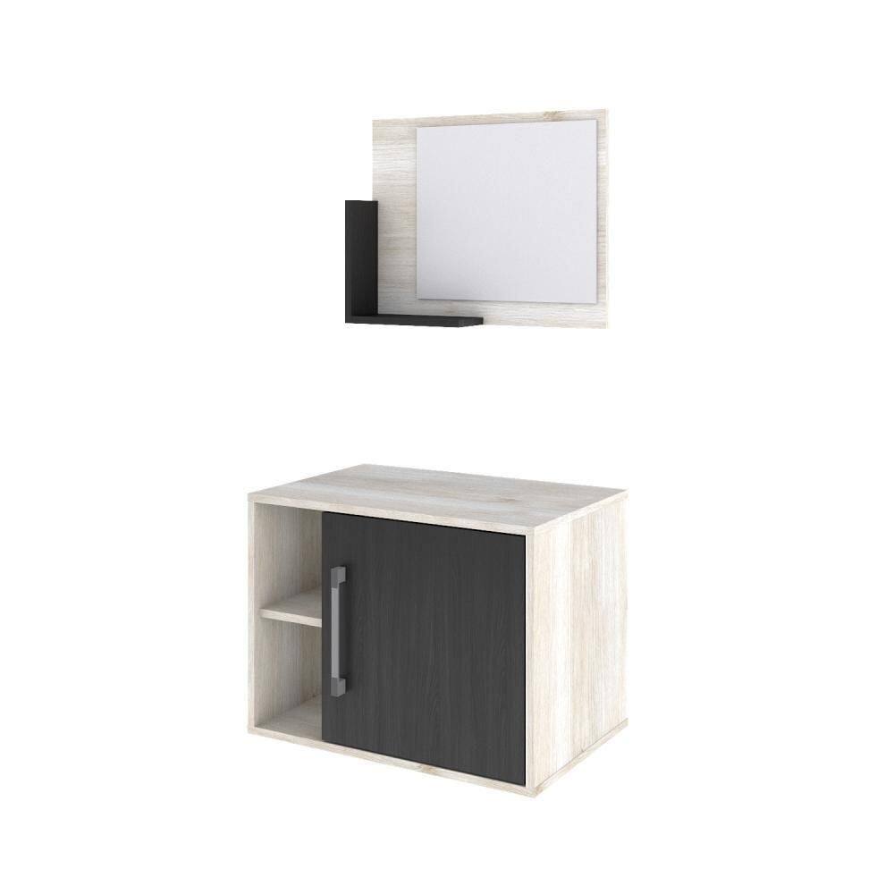 Conjunto Balcão E Espelheira Soft 600 Perffect Acetinado Snow C-preto ônix
