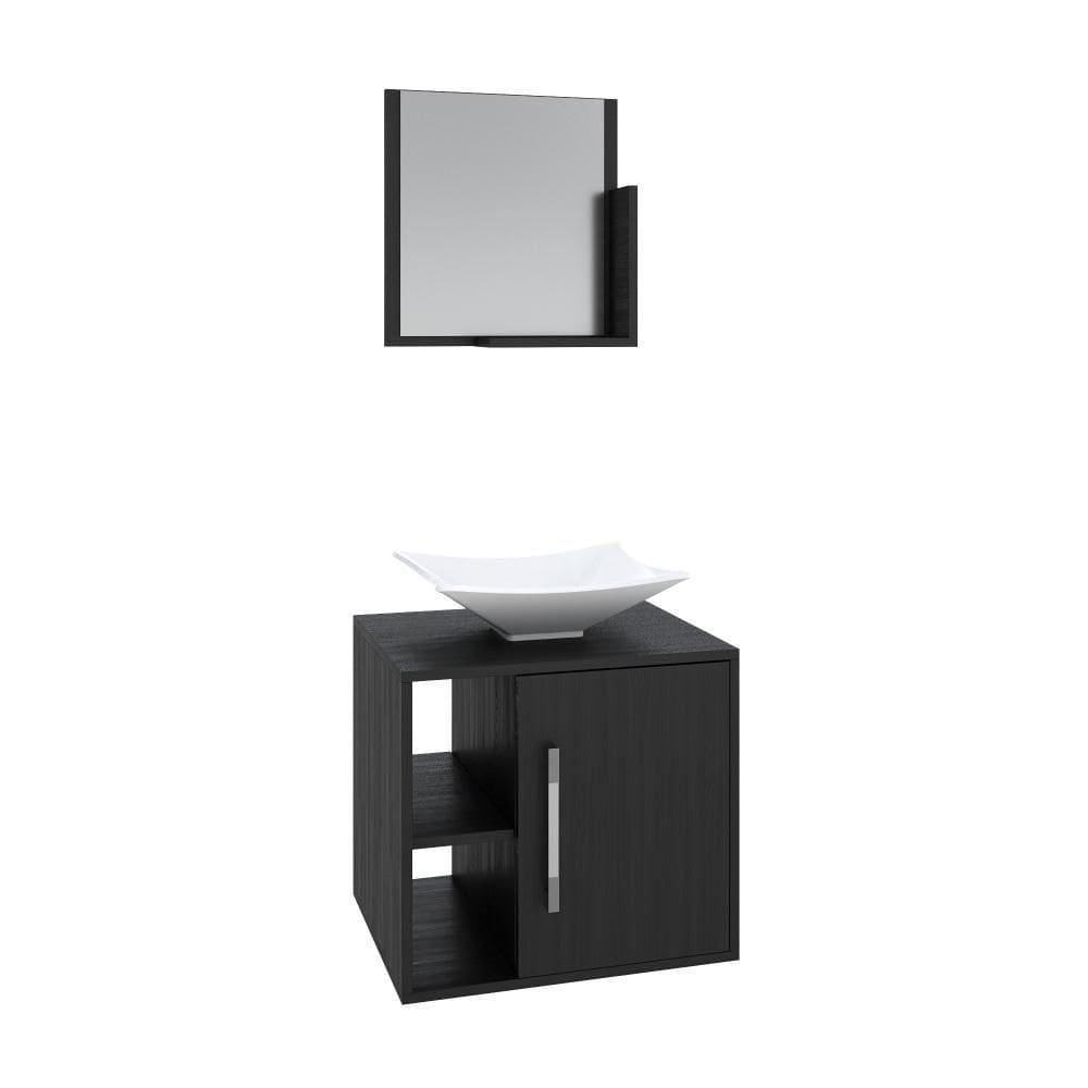 Conjunto Balcão C-cuba L38 E Espelheira Soft 500 Branco Chess C-snow Preto ônix