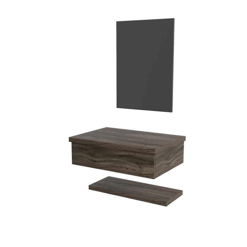 Conjunto Bancada, Prateleira E Espelheira Ktme607 Carvalho Carvalho Dark