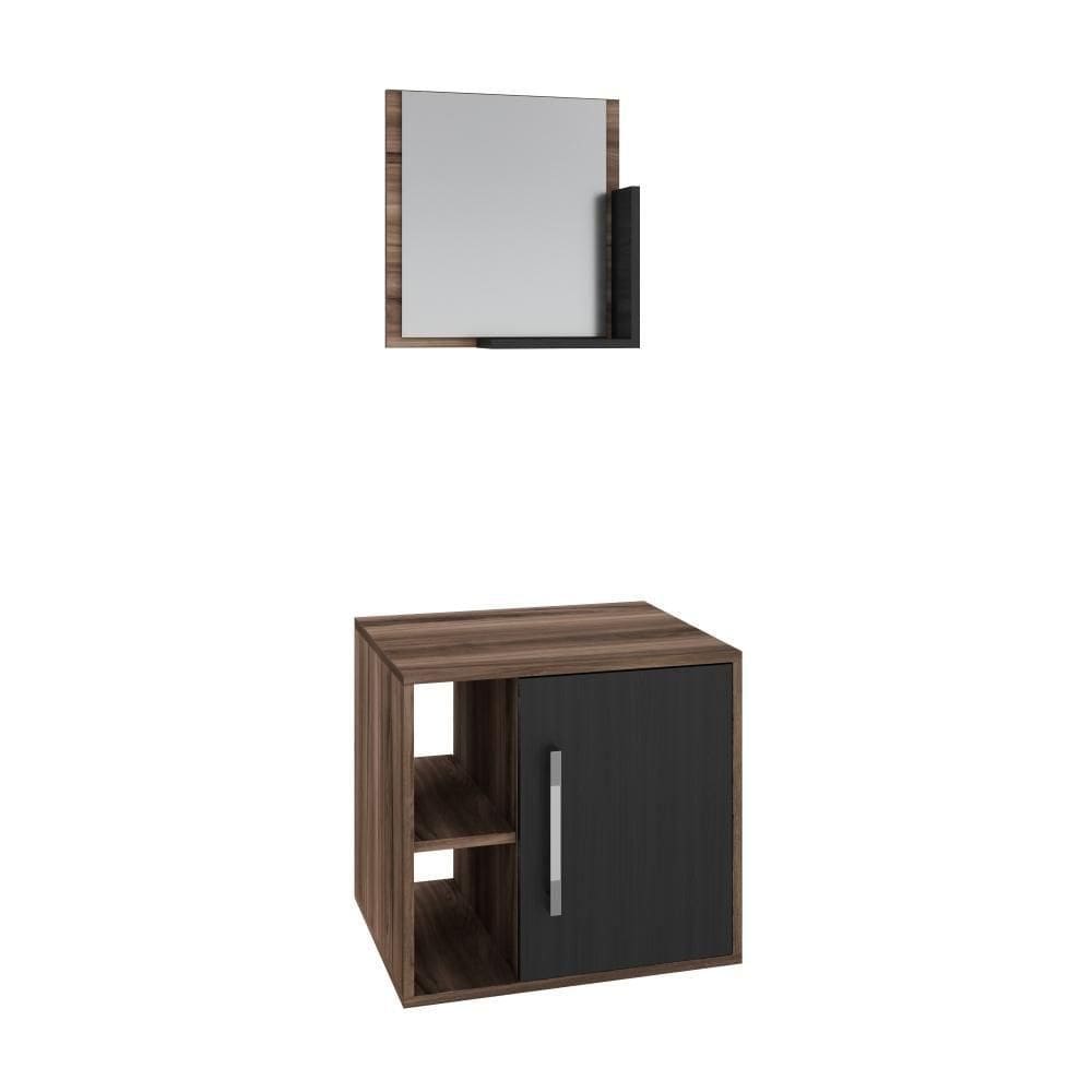 Conjunto Balcão E Espelheira Soft 500 Perffect Acetinado Nogal C-preto ônix