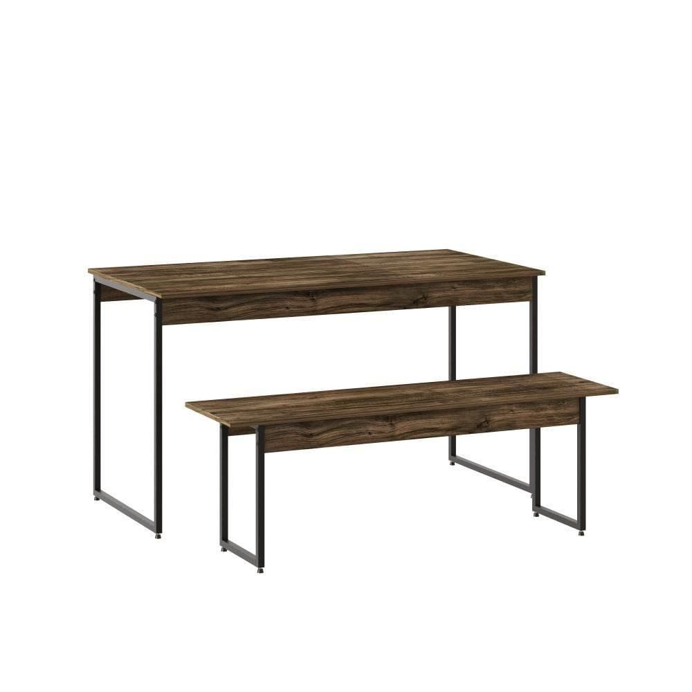 Mesa De Jantar Com 1 Banco Estilo Industrial Tub Carvalho Dark /