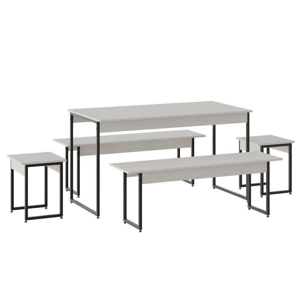 Mesa De Jantar Com 2 Bancos E 2 Banquetas Industrial Tub Branco Chess /
