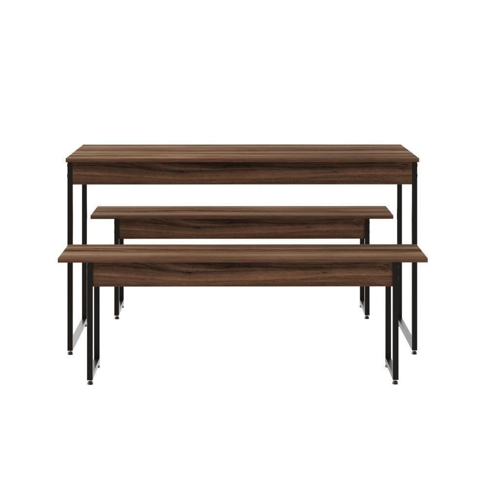 Mesa De Jantar Com 2 Bancos Estilo Industrial Tub Nogal /