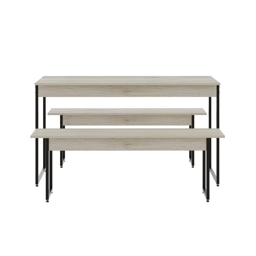 Mesa De Jantar Com 2 Bancos Estilo Industrial Tub Snow /