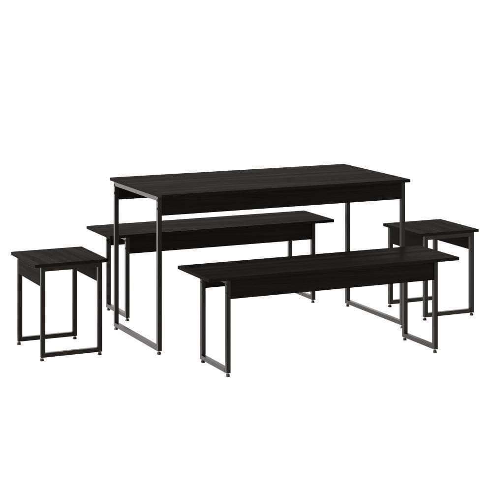 Mesa De Jantar Com 2 Bancos E 2 Banquetas Industrial Tub Preto ônix /
