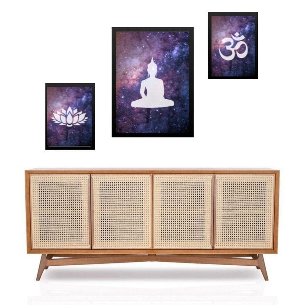 Set 3 Quadros Zen Buda Universo - Com Vidro