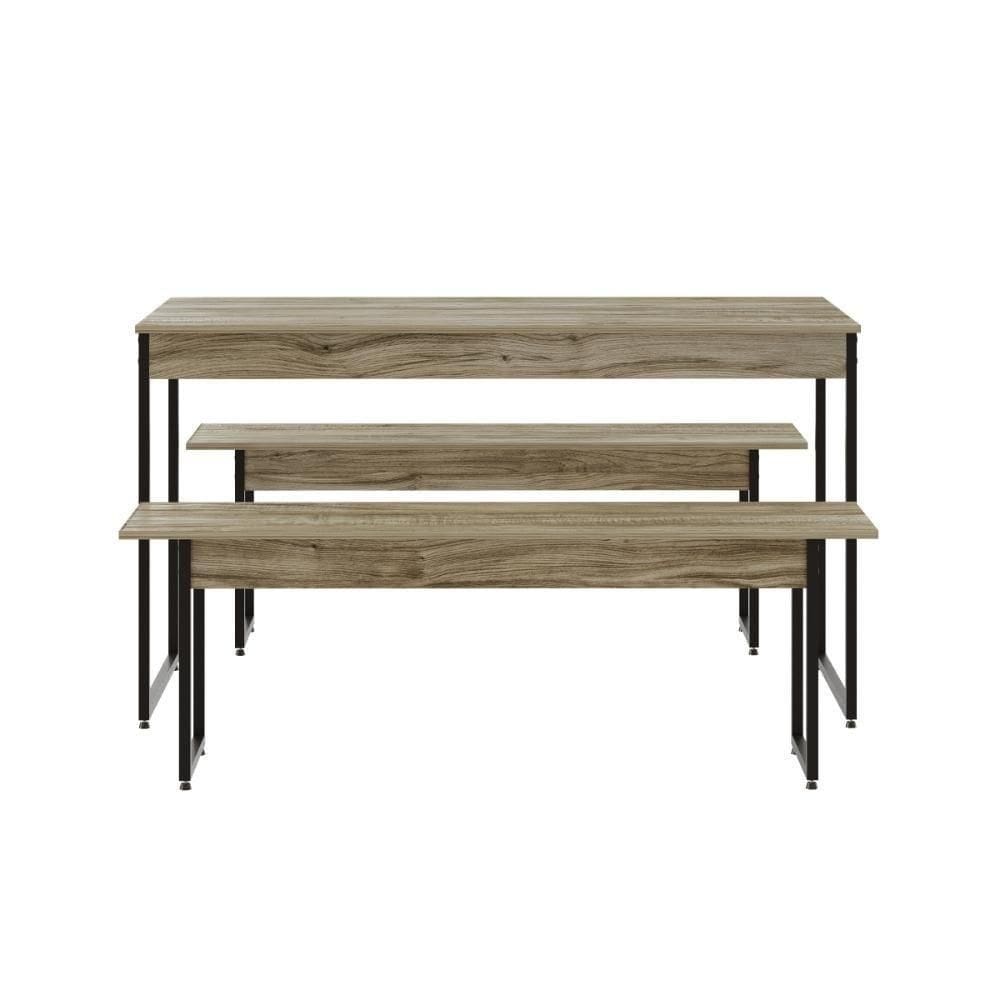 Mesa De Jantar Com 2 Bancos Estilo Industrial Tub Carvalho /
