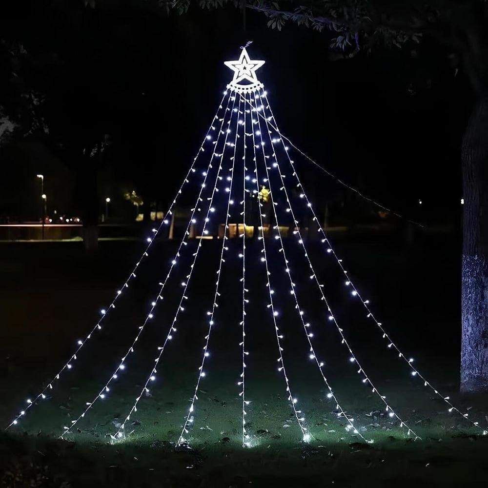 Pisca Solar Luzes Leds Branco Cortina Estrela Forma árvore