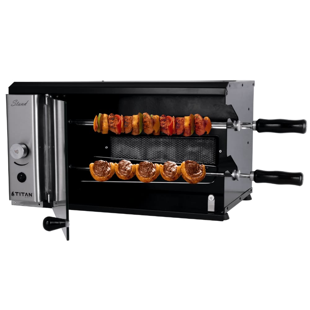 Churrasqueira a Gás Rotativa 2 Espetos Vertical GLP 127v StandPretoTitan
