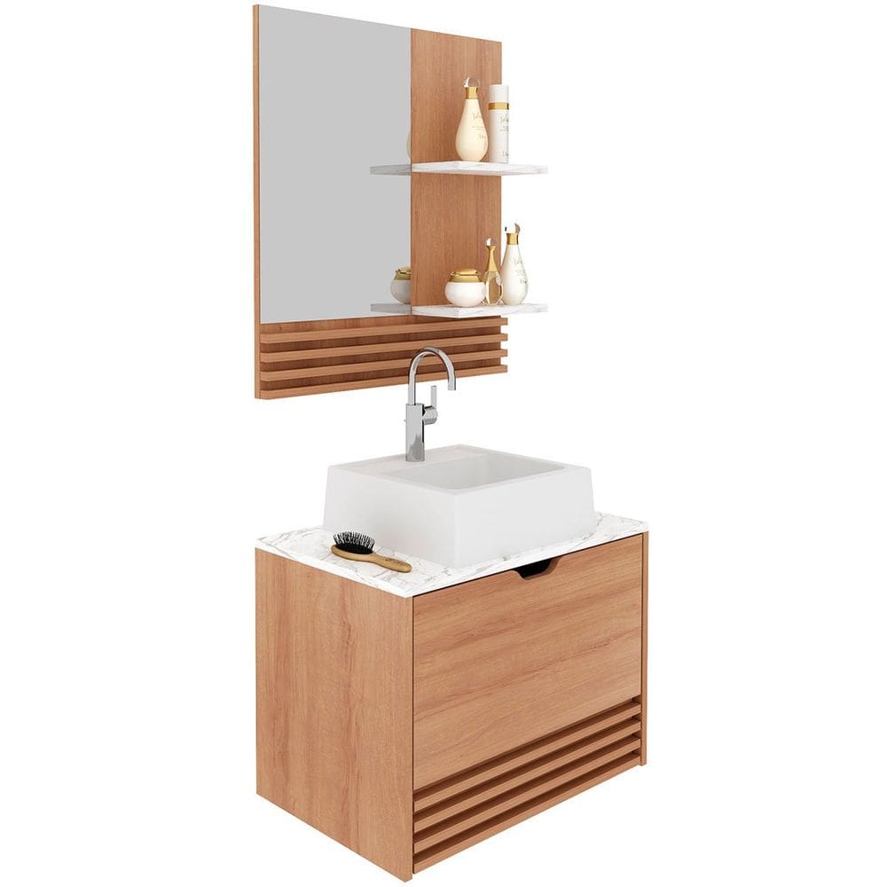 Kit Gabinete e Espelheira de Banheiro 60 cm com Cuba Sâmia