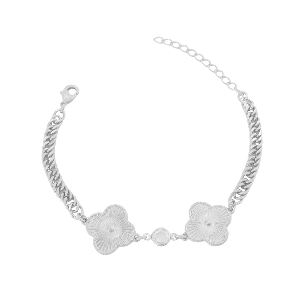 Pulseira Elo Groumet e Trevos Com Zircônia Banhada a Prata