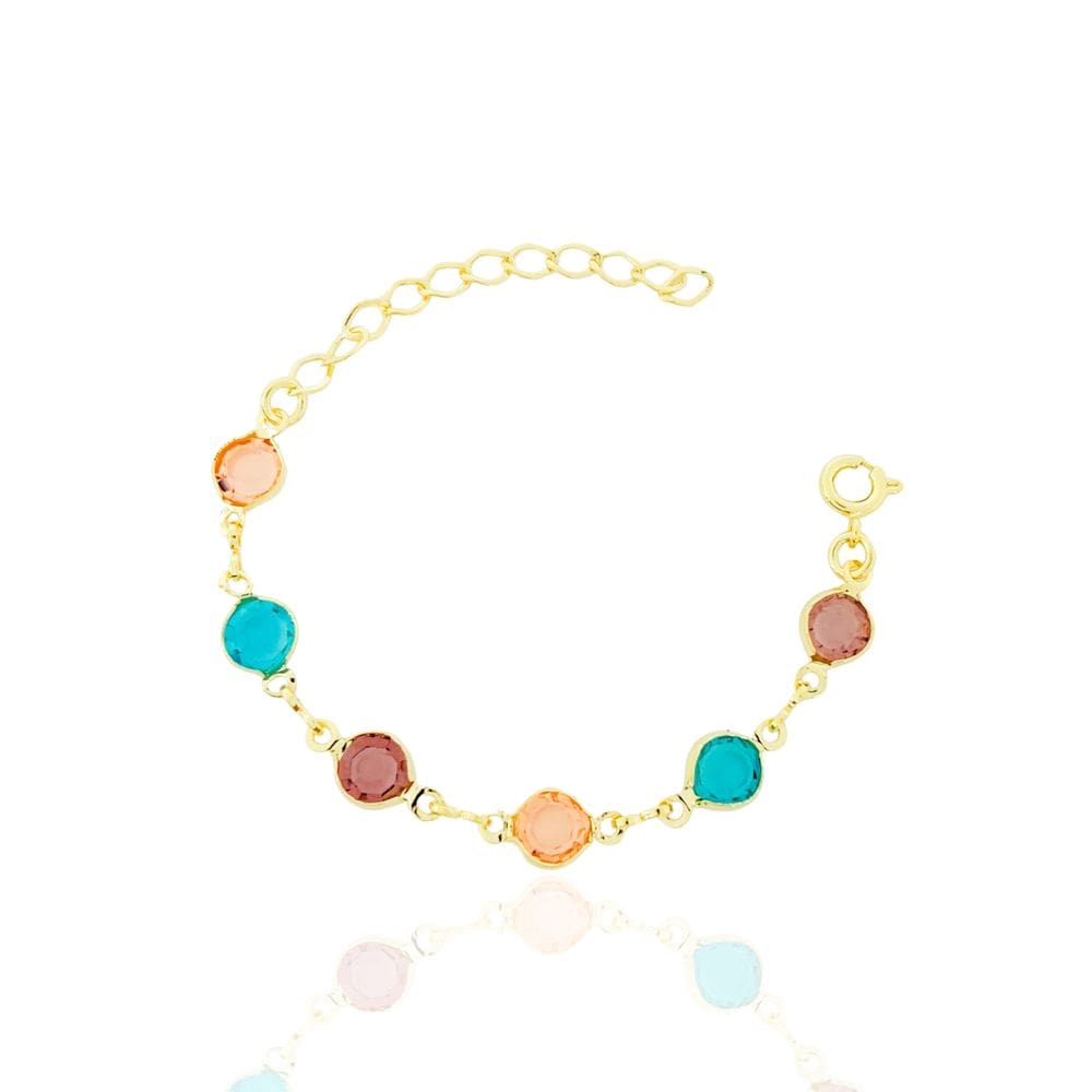Pulseira Infantil Zircônias Redondas Colors Banhada a Ouro