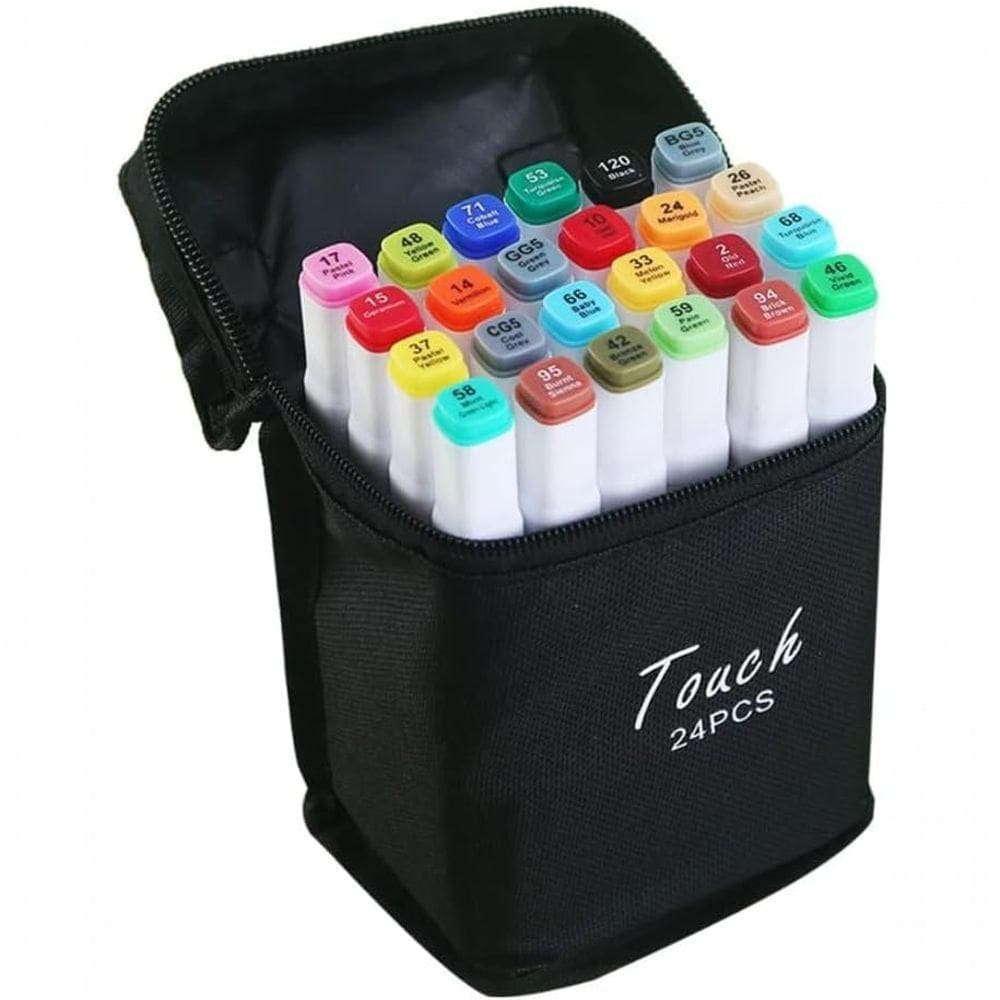 Canetinhas Coloridas Ponta Dupla 24 Cores Caneta Marcadora - Marcador Profissional Com Estojo