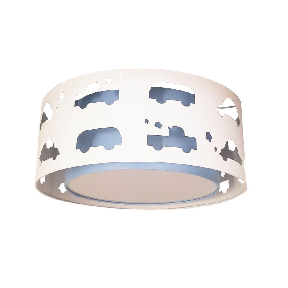 Luminária Infantil Plafon Carrinhos Azul Bebê 40X16