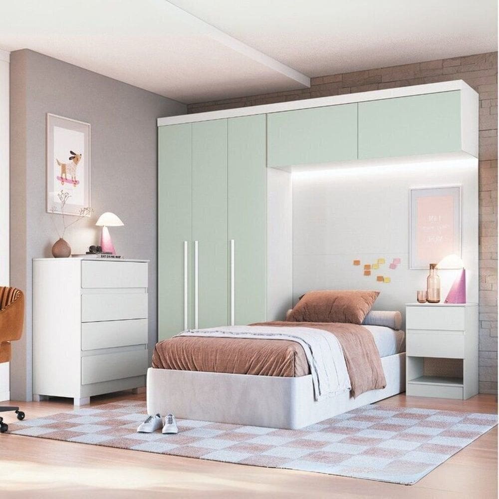 Guarda-roupa Modulado 5 Peças Infinity Branco Line/Pistache