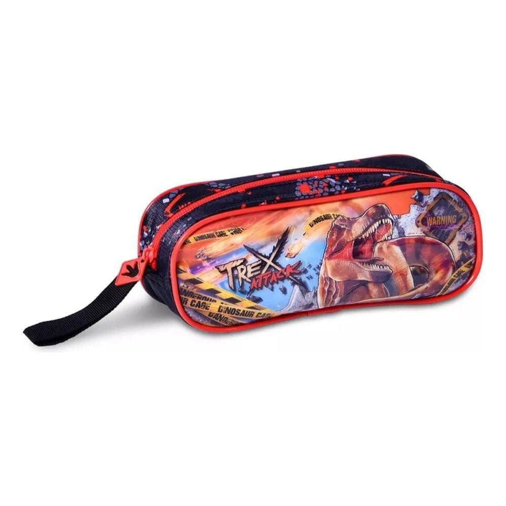Estojo Escolar T-Rex Attack - Preto E Vermelho