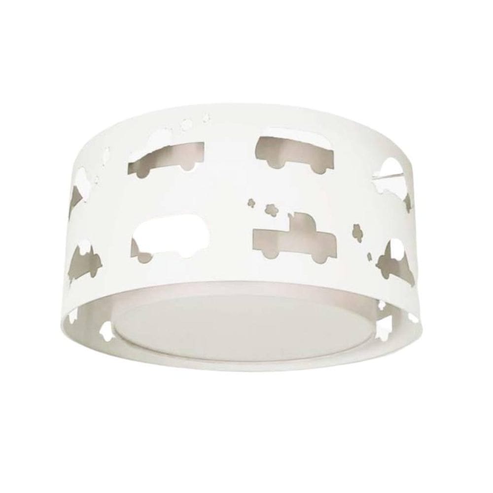Luminária Infantil Plafon Carrinhos Branco 30X16