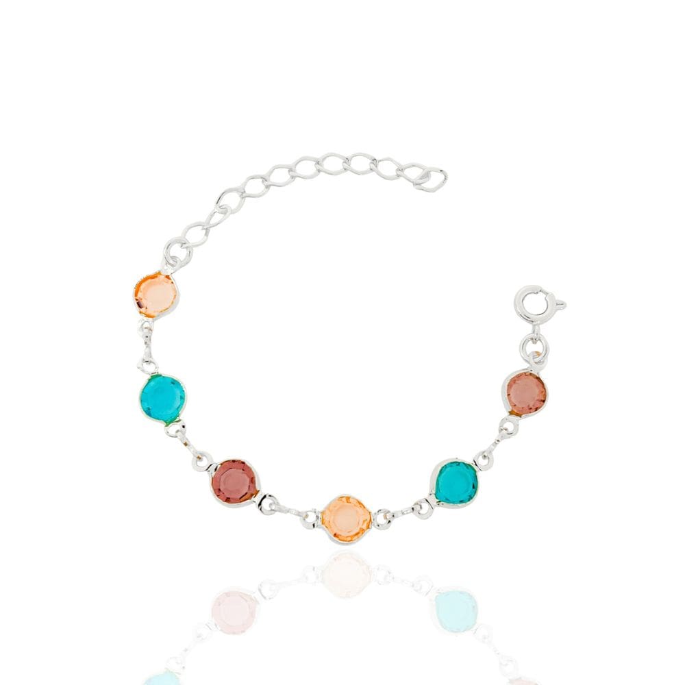 Pulseira Infantil Zircônias Redondas Colors Banhada a Prata