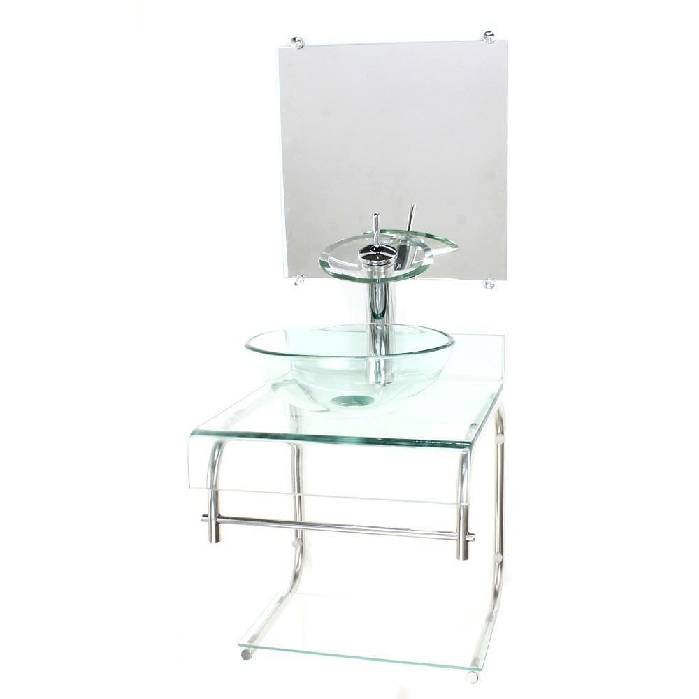 Gabinete Vidro 40Cm Banheiro Curvado Duplo Inox Cuba Redonda