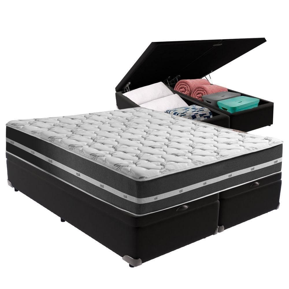 Cama + Box Com Bau Queen Classic Preto