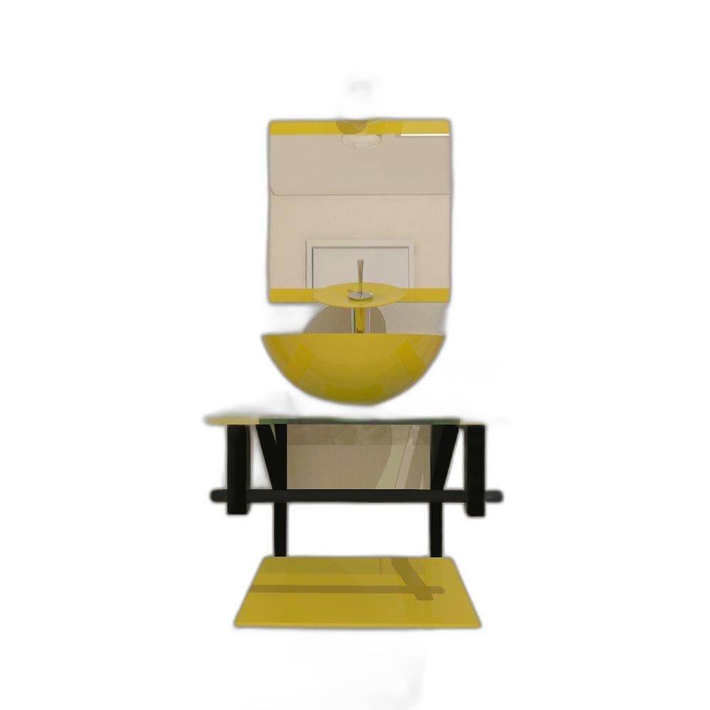 Gabinete De Vidro 40Cm Ap Com Cuba Redonda - Amarelo
