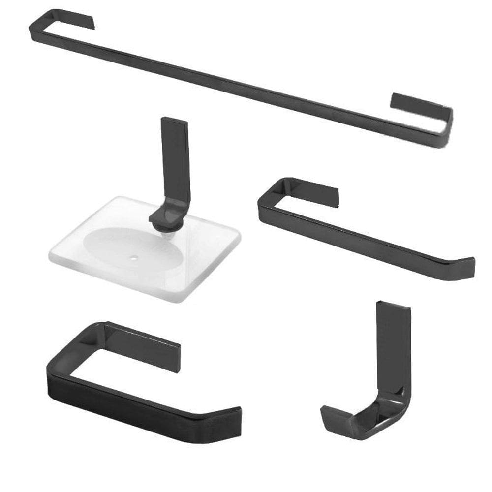 Kit Acessórios Para Banheiro Athena Em Vergalhão Preto