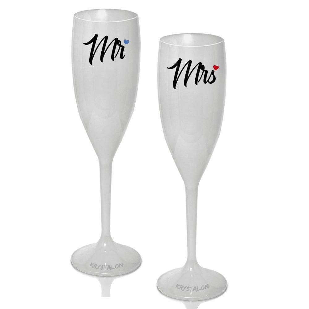 Kit 2 Taças Champanhe Mr&Mrs Acrílico Para Dia Dos Namorados