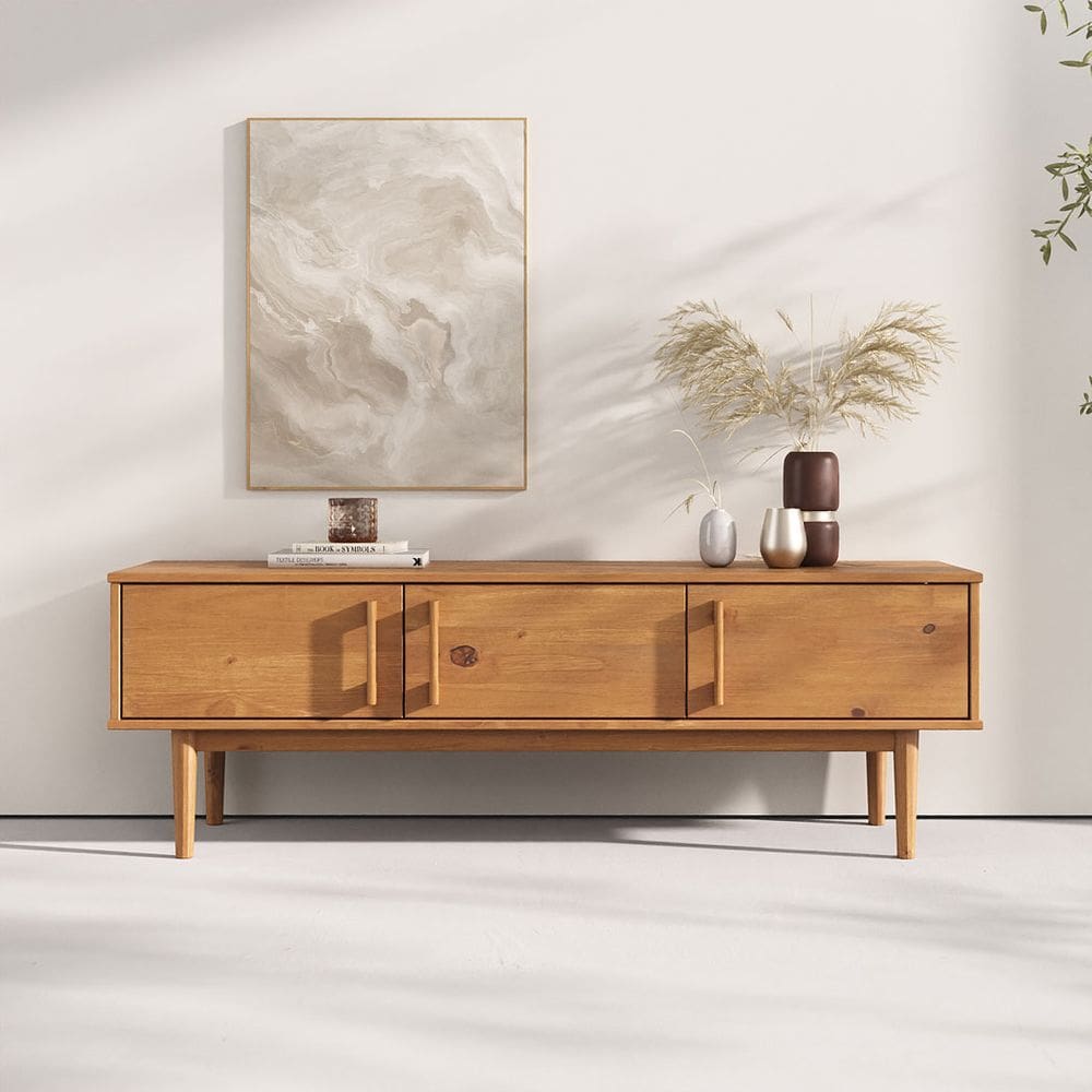 Rack Para Sala 145cm TV 55 Estreito Madeira Freijó TECCA