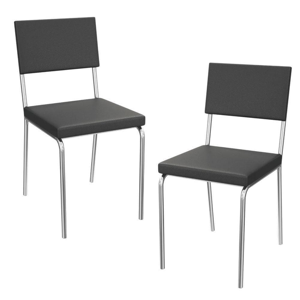 Kit 2 Cadeiras Cromada Sala Jantar 2c128cr Corino Kappesberg Preto
