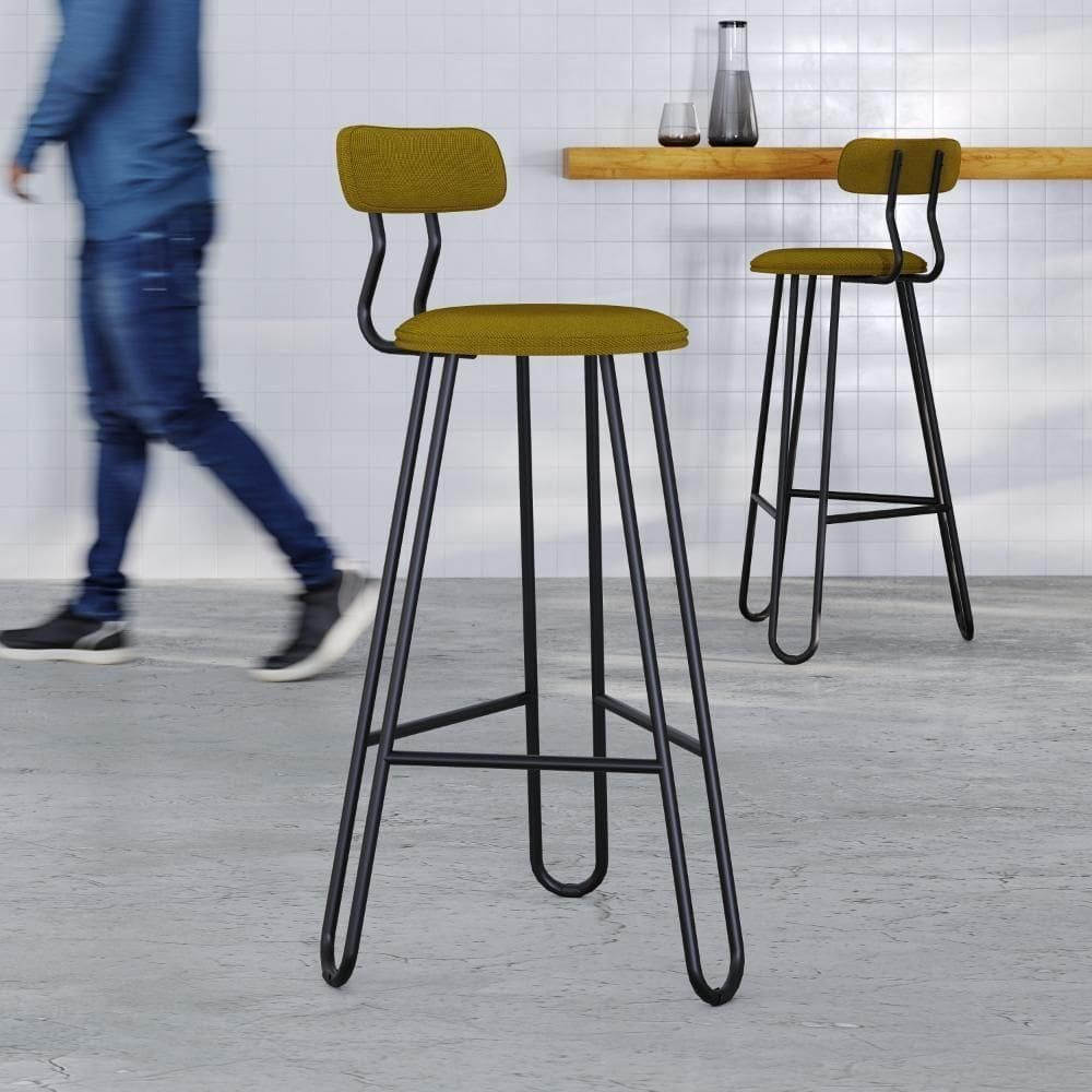 Conjunto 4 Banquetas Alta Ginger Com Encosto Mostarda City