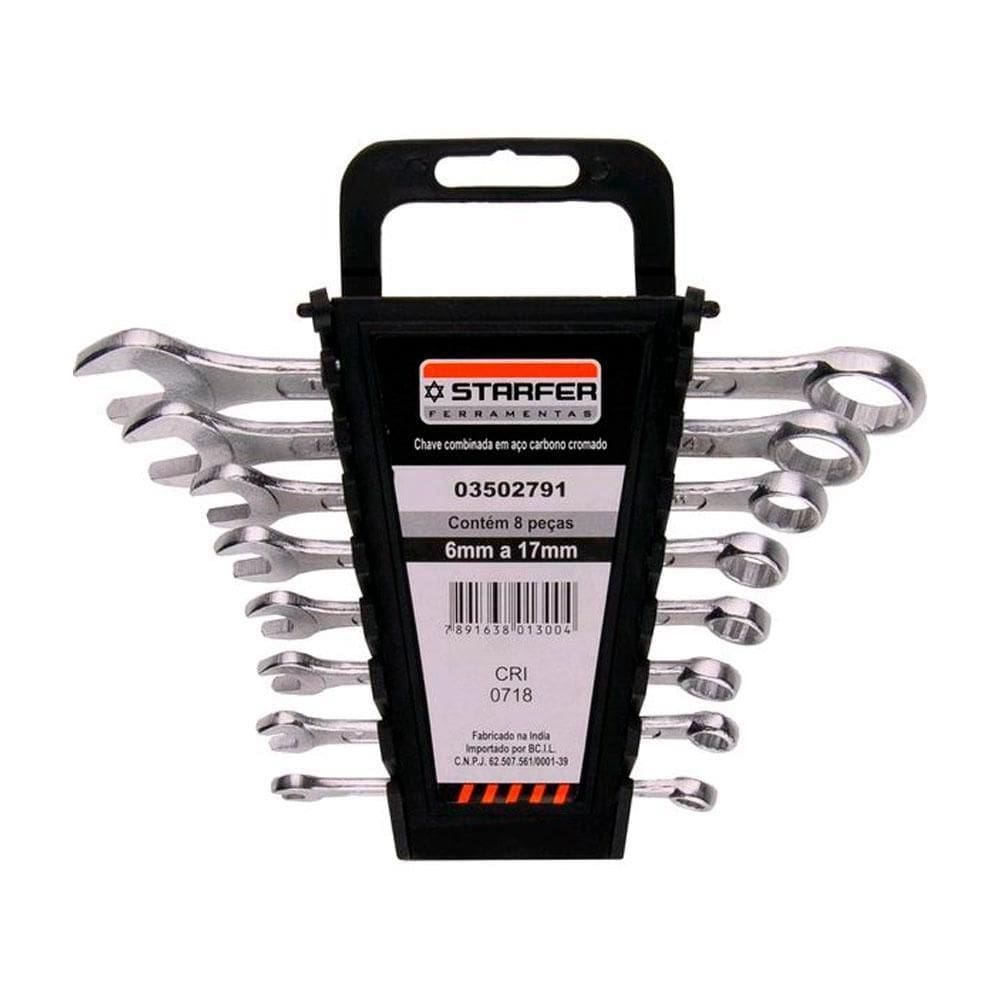 Jogo De Chave Combinada 6 Á 17Mm 8 Pçs Starfer Aço Cromado