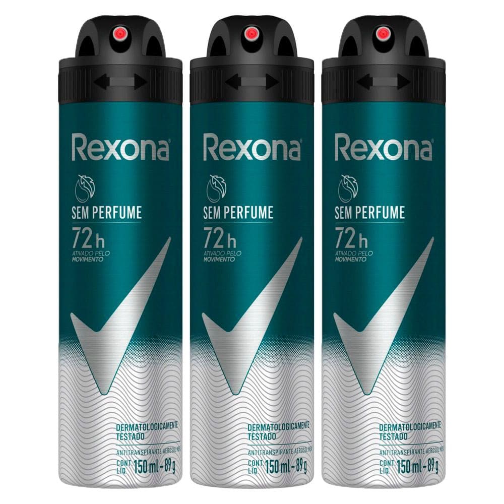kit 3 Desodorante Rexona Men Sem Perfume Aerosol Antitranspirante 48h 150ml